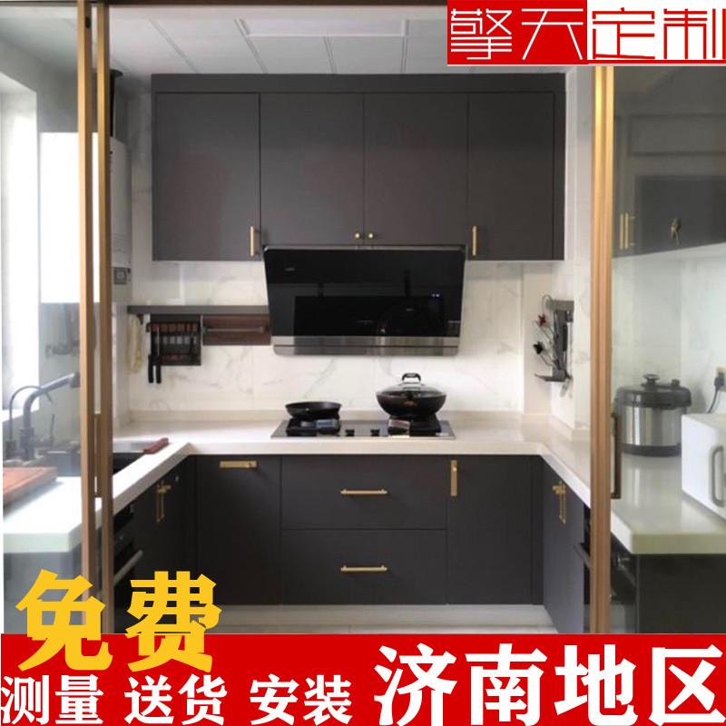 济南整体厨房橱柜实木石英石台面定做简约吧台定制不锈钢面包安装
