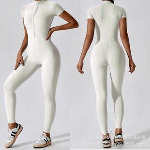 Zipper short sleeved aerial yoga jumpsuit for women,
