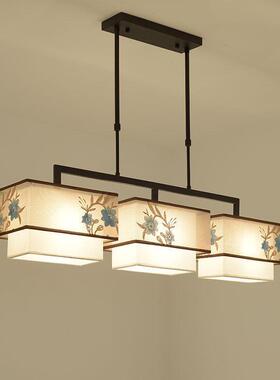 新中式餐厅吊灯长方形三头LED灯具中国风复古吧台茶室前台书房灯