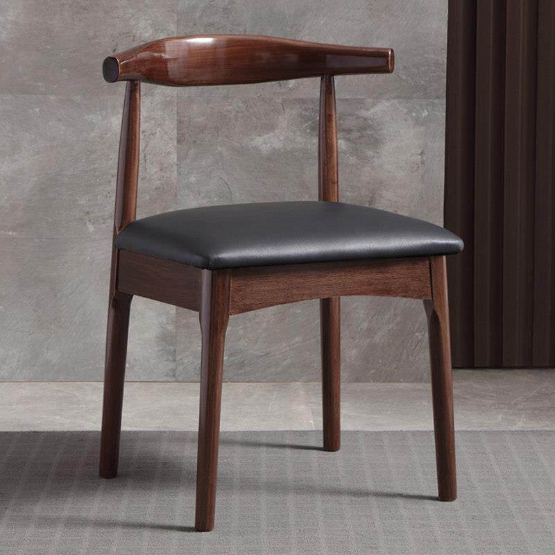 实木餐椅家用简约围椅泡茶客人椅原木会议椅深色牛角椅全实木椅子