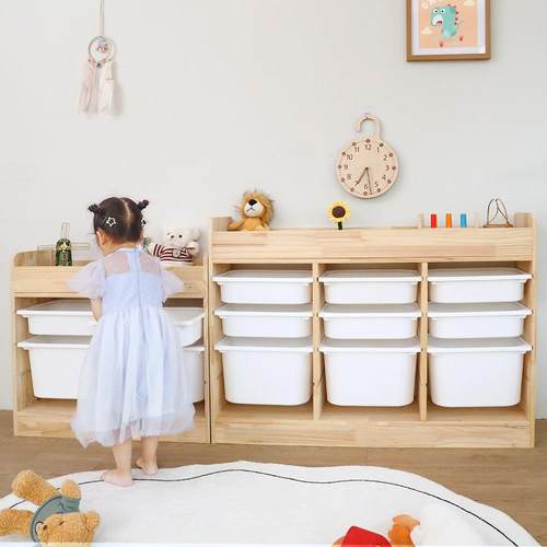 实木儿童玩具书架二合一收纳架大容量抽屉式多层幼儿园收纳柜