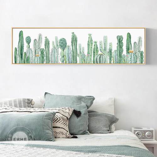 向上生长北欧文艺卧室长幅装饰画ins风小清新绿植物客厅横版挂画