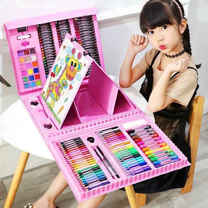 水彩笔画工具礼盒208件组含画板 幼儿园美术用品可水洗彩铅与蜡笔
