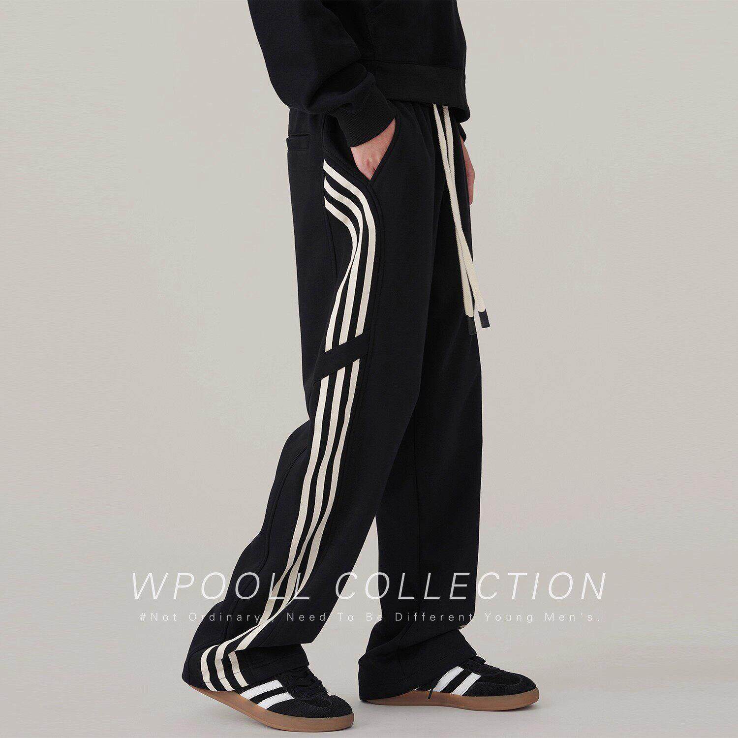 it neith BIAS春秋运动卫裤男宽松直筒休闲裤条纹美式高街加长裤