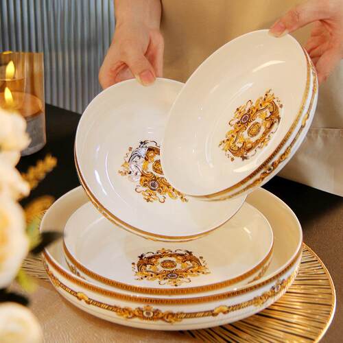 家用7英寸深口碟子欧式金边10寸大盘子骨瓷餐具8英寸菜盘