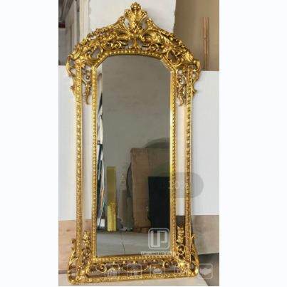 欧式复古实木手工雕花描金边框高清落地全身镜别墅衣帽间梳妆镜子