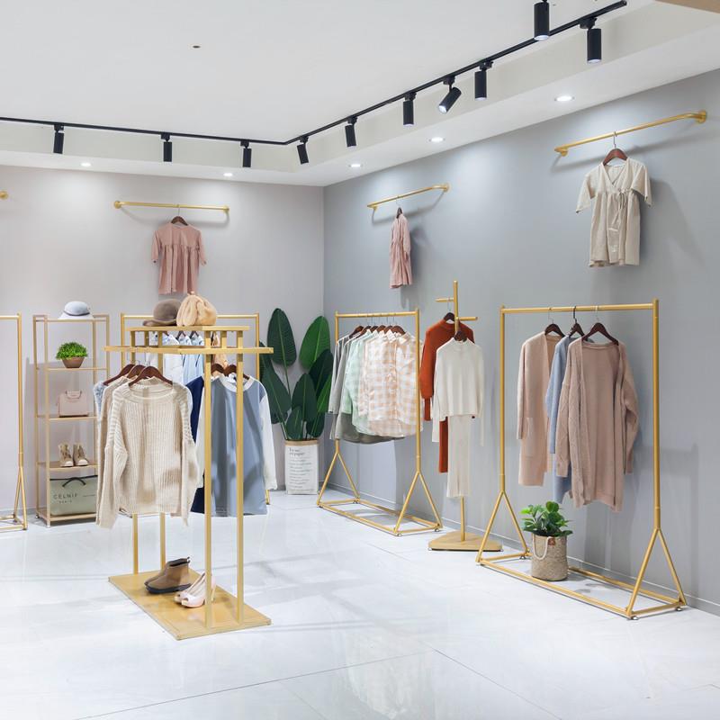 服装店展示架落地式组合金色女装店货架挂衣架时尚童装店服装架子