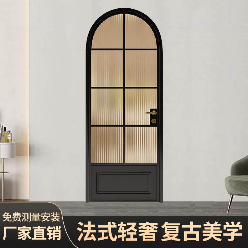 法式复古弧形玻璃门定制化妆室厨卫圆弧隔断门钛镁合金拱形平开门
