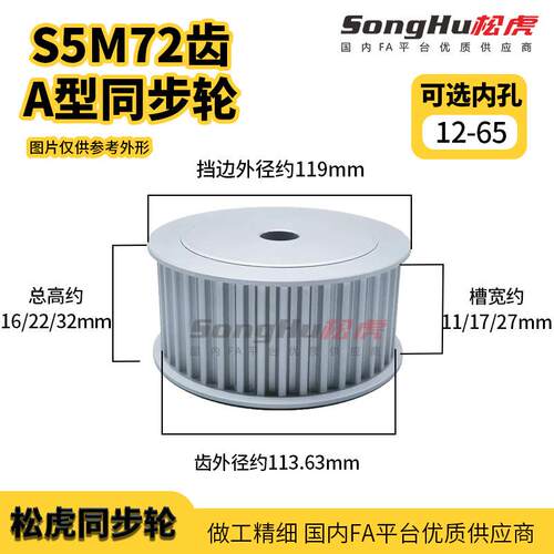 EBJ01-S5M150-72-A-P-d12至65孔S5M72齿现货同步轮电机同步带轮