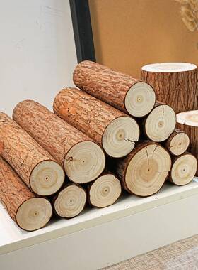 原木小木桩壁炉装饰圆木电视墙背景名宿覆古实木摆件园艺创意木头
