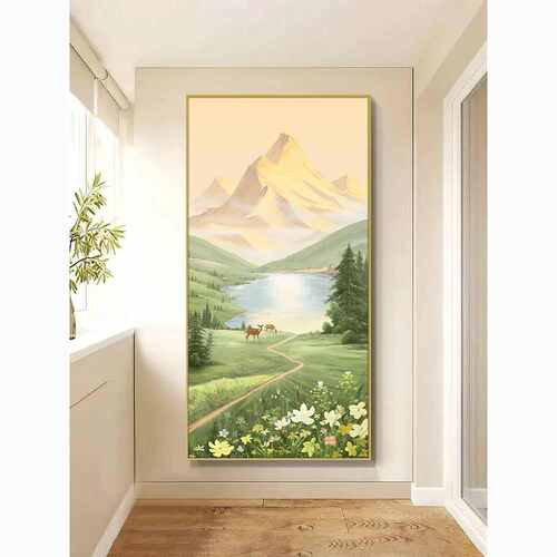 日照金山入户玄关装饰画风景山水画高级感大芬油画村走廊过道挂画