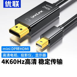 优联minidp转hdmi线转接头高清4k60hz视频连接迷你小dp雷电，2母头主动式适用苹果macbook笔记本外接显示器投影