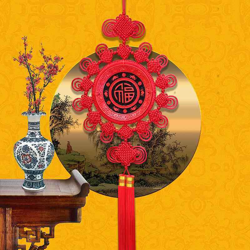 天翊吉朱砂漆雕中国结大号五福临门客厅玄关电视墙高档挂饰挂件