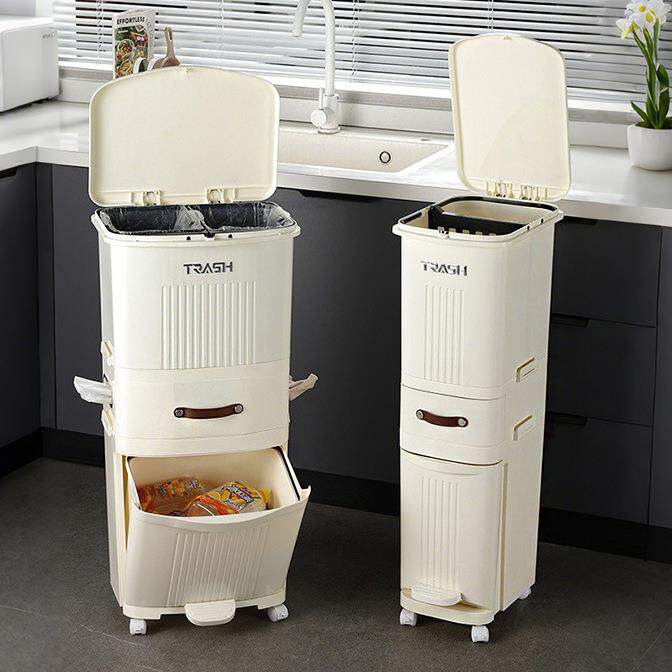 双层分类垃圾桶家用带盖高款2026新款厨房专用干湿分离大容量移动