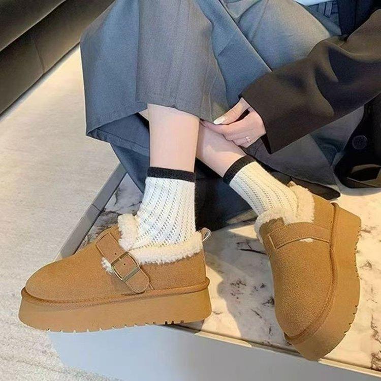 冬季厚底勃肯雪地靴女款2025新款加绒加厚一脚蹬保暖面包豆豆棉鞋