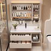 吊柜木质浴室柜卫生间壁柜地柜洗脸家用简约洗手池陶瓷一体盆