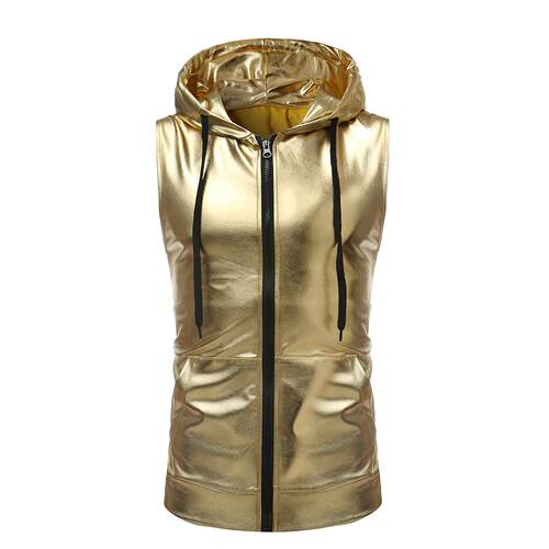 Men's dance bright color hooded drawstring zipper vest