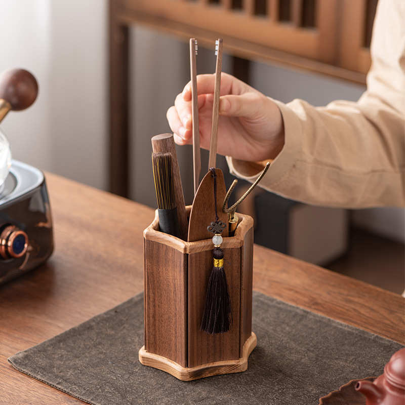 胡桃木茶道六君子套装黑檀木实木茶杯垫茶台茶勺茶具配件用品大全