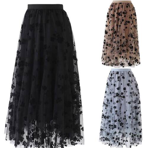 Women's high waist slimming mid length mesh skirt with