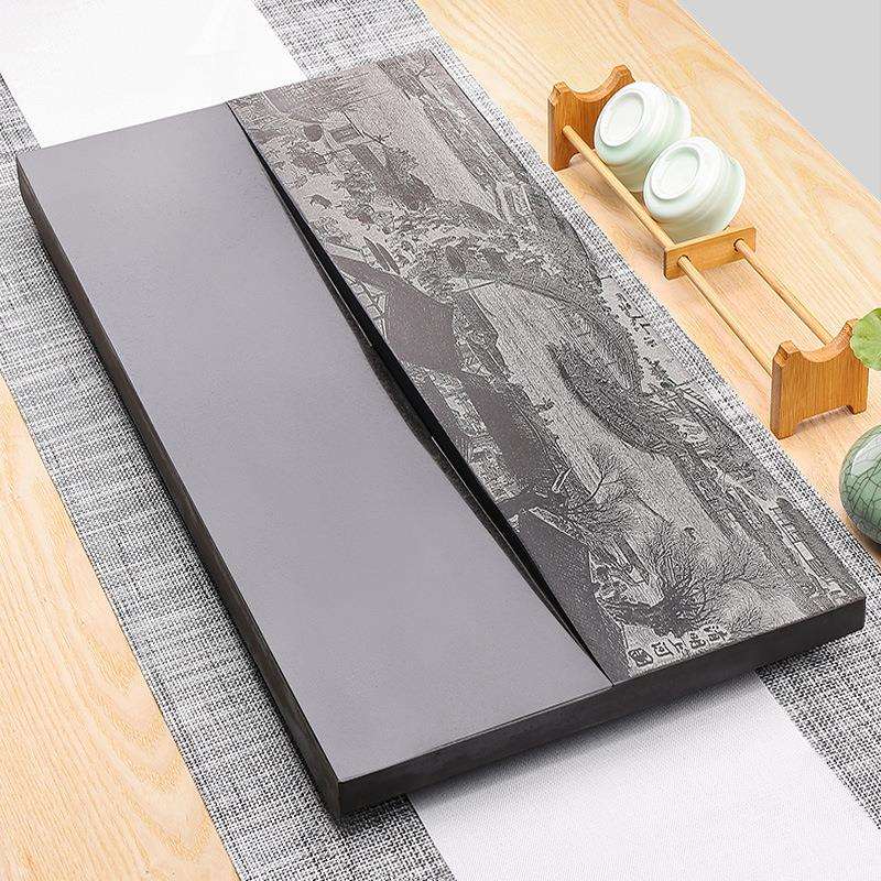 天然乌金石茶盘中国风山水画石茶盘办公居家实用大号茶盘