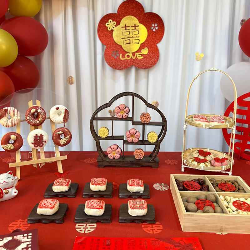 中式甜品台摆件展示架宋代茶点心盘蛋糕茶歇摆台果盘结婚糕点摆盘