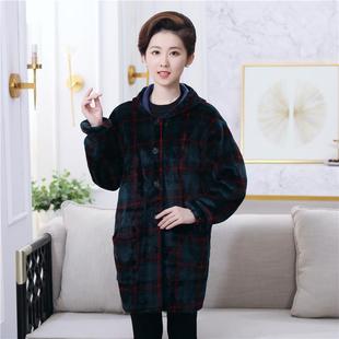 高档帽包时邮尚绒羽绒服罩衣成人加厚工作服珊瑚绒款 法兰围裙长袖