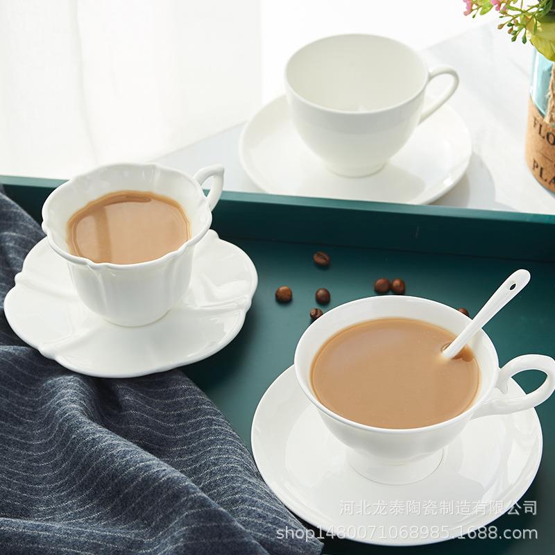 咖啡杯陶瓷白纯式欧下午碟茶骨瓷咖啡多款纯白杯套装创意咖啡杯印