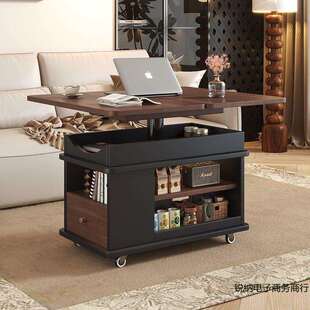 移动客厅小户型多功能折叠沙发实木边柜升降茶几迷你推车家用茶桌