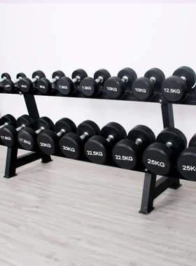 私圆头包哑铃教工作室架哑铃架胶套装 商用放置电镀健身器材 六角
