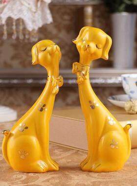 新款情侣对狗创家意陶瓷工艺品结婚礼品装现代居饰摆品设时尚小狗
