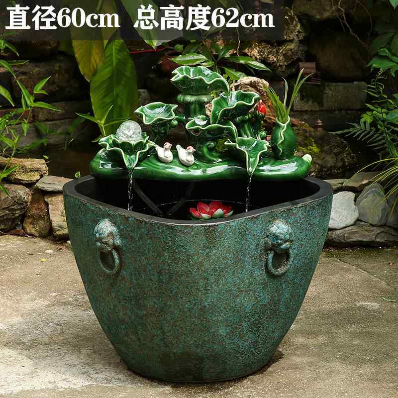 高档景镇粗陶陶瓷鱼睡莲盆荷花缸大缸碗莲缸盆德缸仿石水金鱼流水
