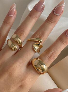 Rings set of 3 pieces金色不规则开 口戒指3件套个性气质食指戒