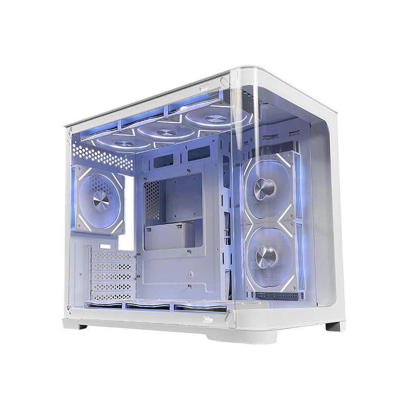 先马轨迹mini海景房主机壳360水冷白色曲面鱼缸海景房主机壳桌上