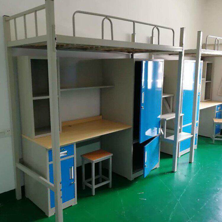 宁波厂家钢制学校工地床双层床带书桌衣柜上床下桌低铁床公寓床
