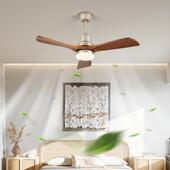 严选新中式 88扇灯灯全光谱大叶胡木色餐扇 护桃眼卧室风扇电8217A