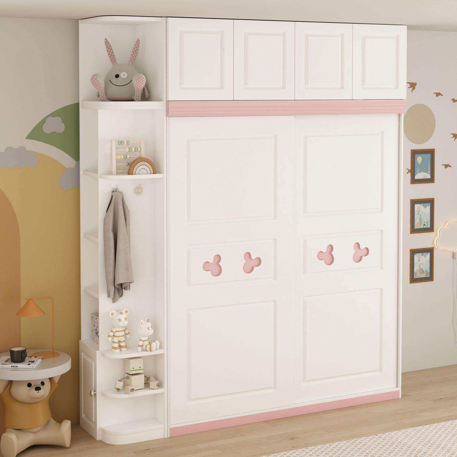 移门衣柜推拉门衣柜儿童房厨柜宝宝儿童衣柜儿童公主风卡通实木