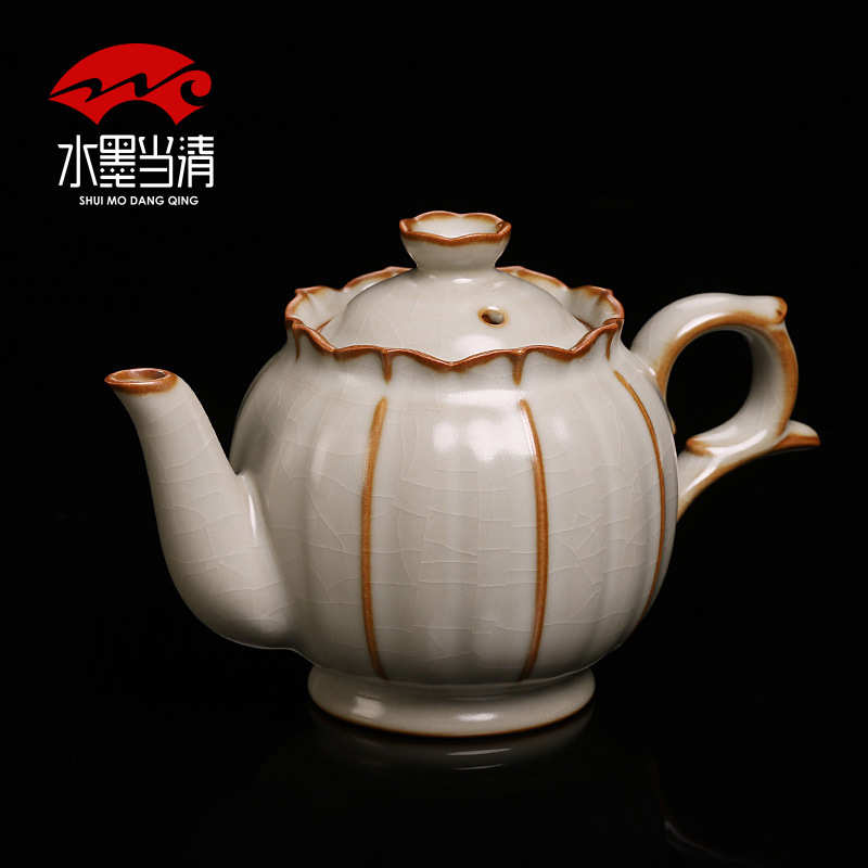 复古台湾汝窑茶壶手工金丝开片可养陶瓷茶壶闭水功夫茶具套装