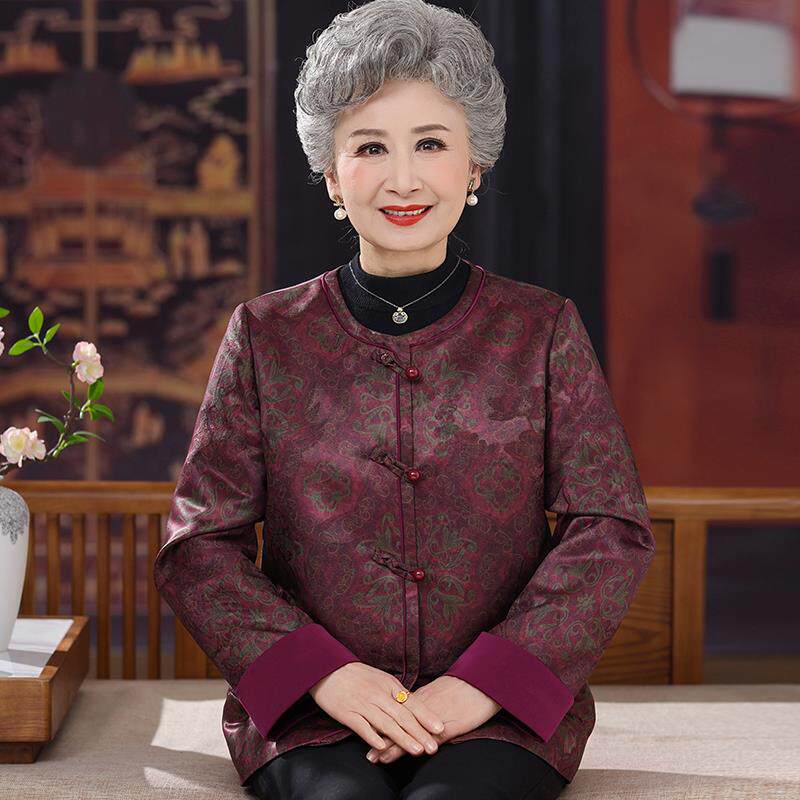 中老年人衬衫女开衫春夏重磅桑蚕丝100%套装大尺码奶奶圆领真丝上