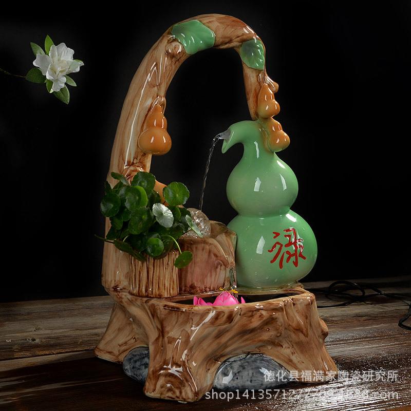 陶瓷福临门流水器摆室水景流五水喷泉客厅鱼缸件内加湿XMO器办公