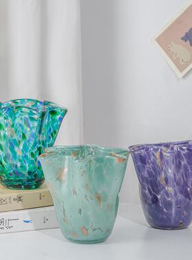 现代简约手工玻璃花瓶餐桌家居鲜花插花工艺品摆件亚马逊热销花器