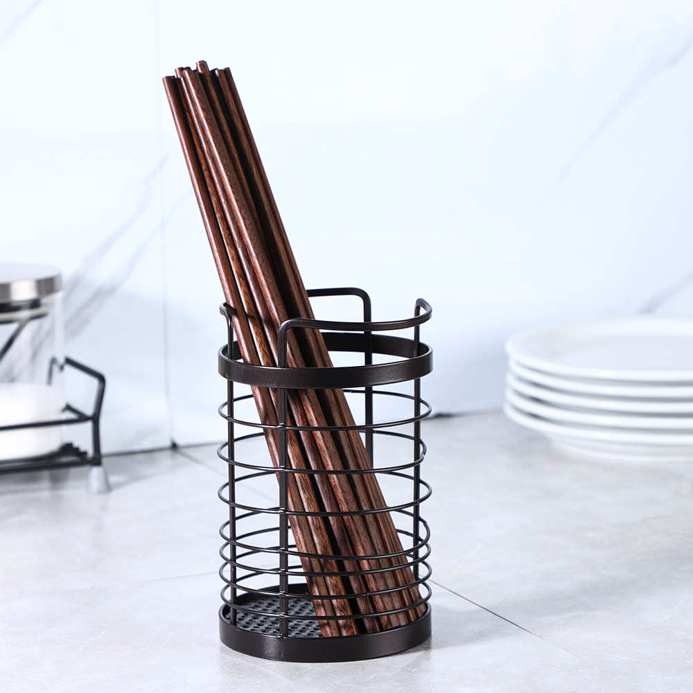 简约圆形不锈钢筷子筒 铁艺刀叉餐具沥水架子 家用厨房收纳置物架