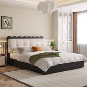 红法式 皮简艺床现代约单双人床实木软 网云朵床主卧室奢轻意SLM式