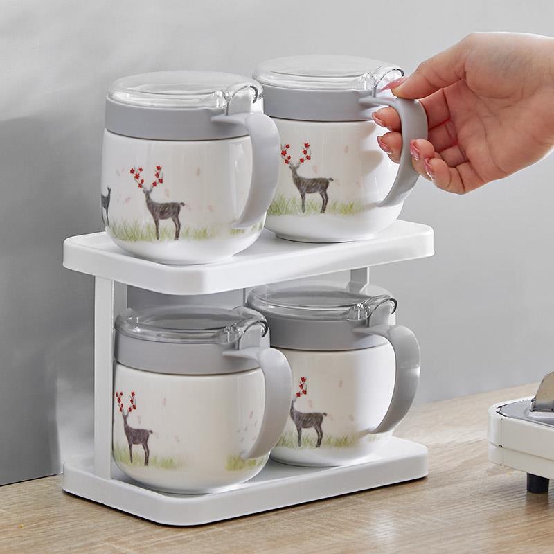 调料罐子厨房陶瓷调味瓶带手柄套装装盐瓷家用罐调料盒盐罐带把手