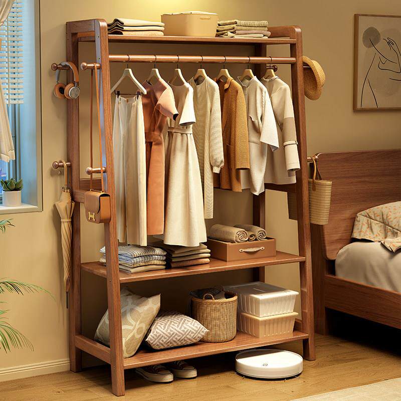 实木衣帽架落地卧室挂衣架家用简易衣架房间放衣服架子置物架