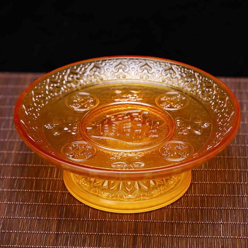 琉璃供盘堂前莲花供果盘供仙水果盘八吉祥供财神爷家用室内供贡盘