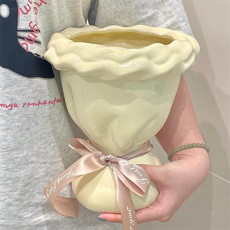 【新家的100个快递】随沐花束摆件陶瓷手捧花瓶客厅餐桌插花装饰