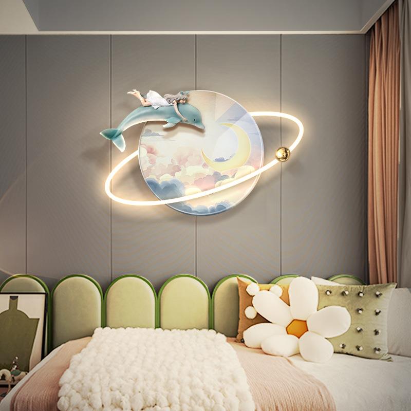 女孩房间立发光装饰画儿d豚童房星空l体eEV灯壁画卧室床头海挂画