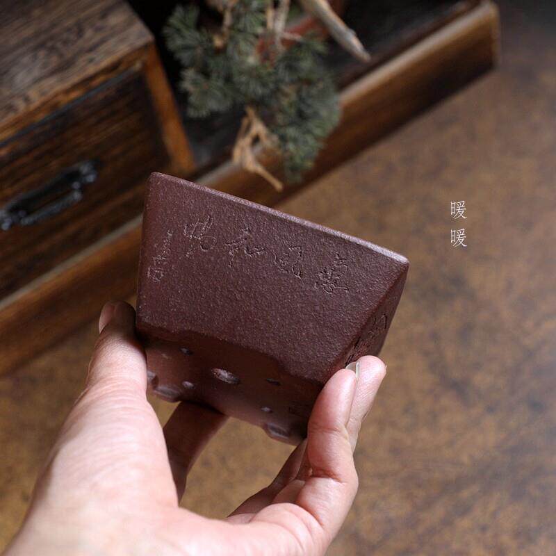 『平边四方斗盆』苏兵款精品半手刻绘小花盆手掌盆景绿植苔藓山野