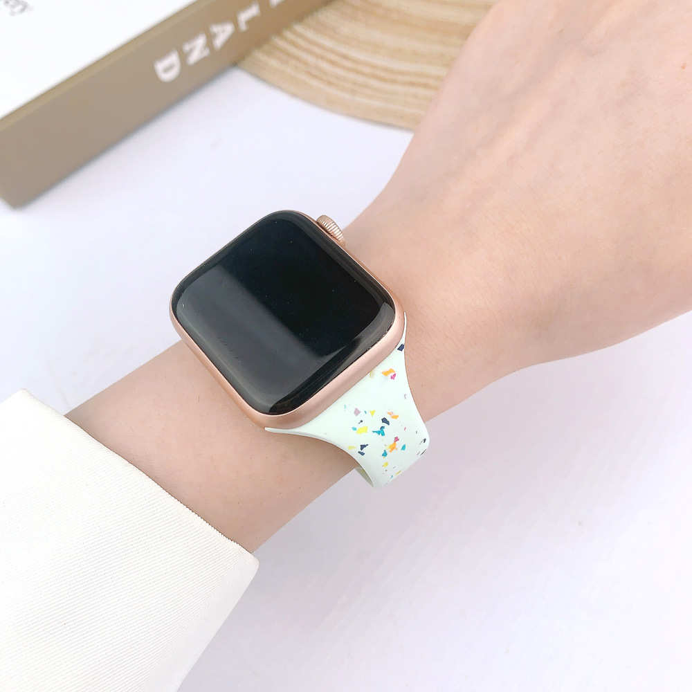 适用于苹果手表789代彩屑款T型硅胶表带 iwatchSE可替换运动腕带