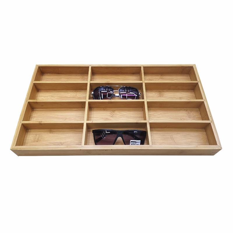 跨境复古竹木眼镜展示架饰品收纳托盘12付光学太阳眼镜展示盒